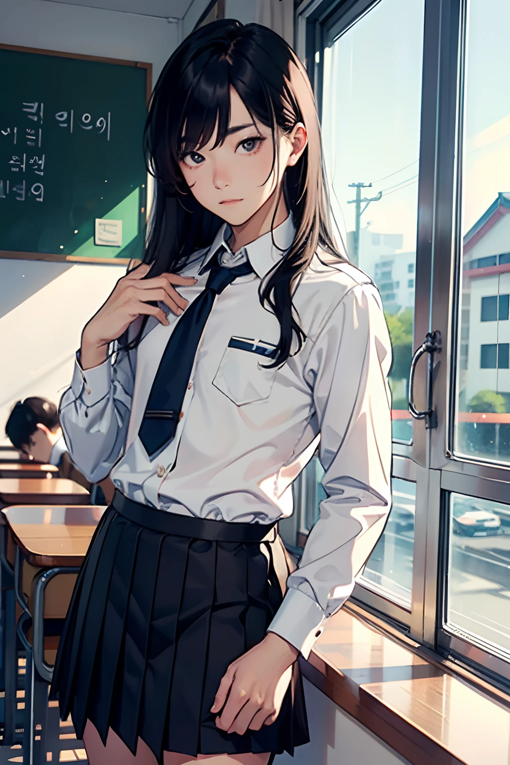 a cute handsome Korean flirty and in school uniform