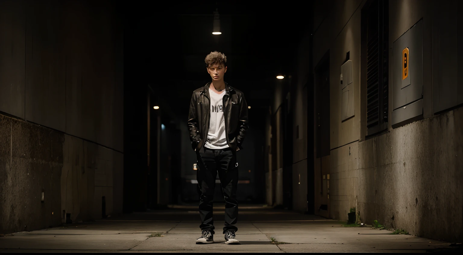 Young man name urban legend with short spiky hair standing alone