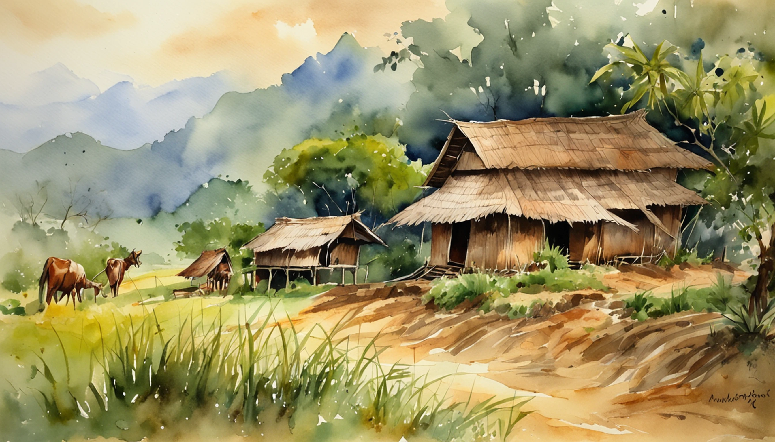 myanmar burmese village, Farm and cottage