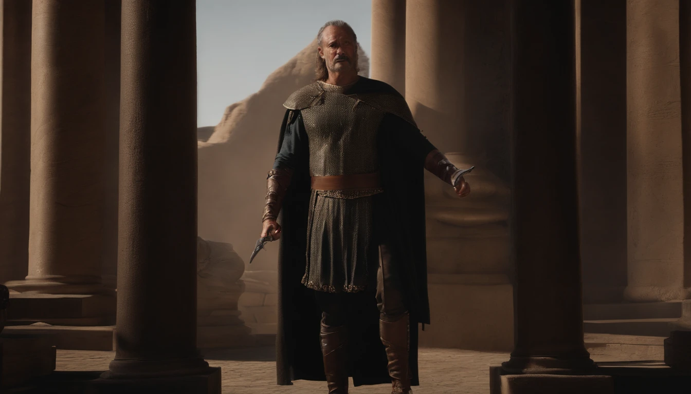 Hannibal Barca, a formidable Carthaginian general, emerges on the battlefield with a vision of power and authority, wielding weapons of destiny, ready to etch his indomitable legacy into history. Realistic style, Artistic inspiration by Greg Rutkowski, camera: Medium telephoto, Shot: Wide, Rendering-related information: (hyperrealistic 3 d render:1.16), (rootkowski:1.1), (Intricate details:1.2), (Oil painting:1.3)