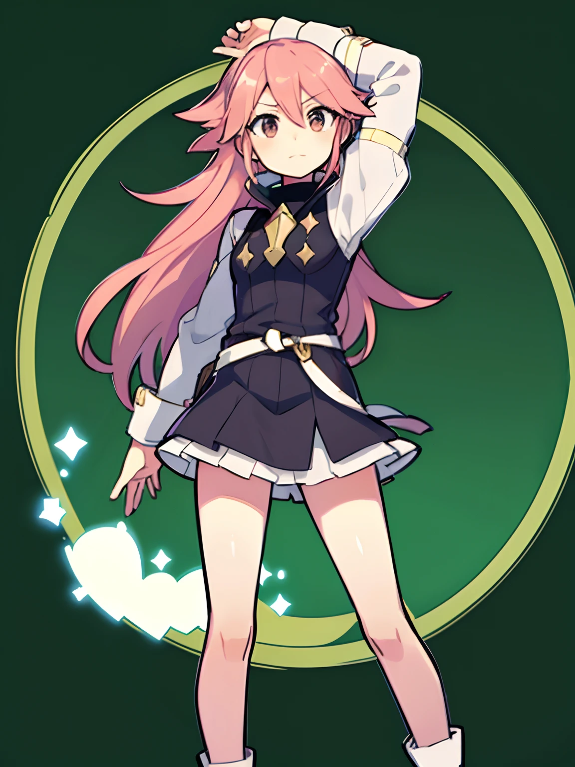 (Soleil from Fire Emblem)(serious expression) (full body) (high quality)(solid dark green background)