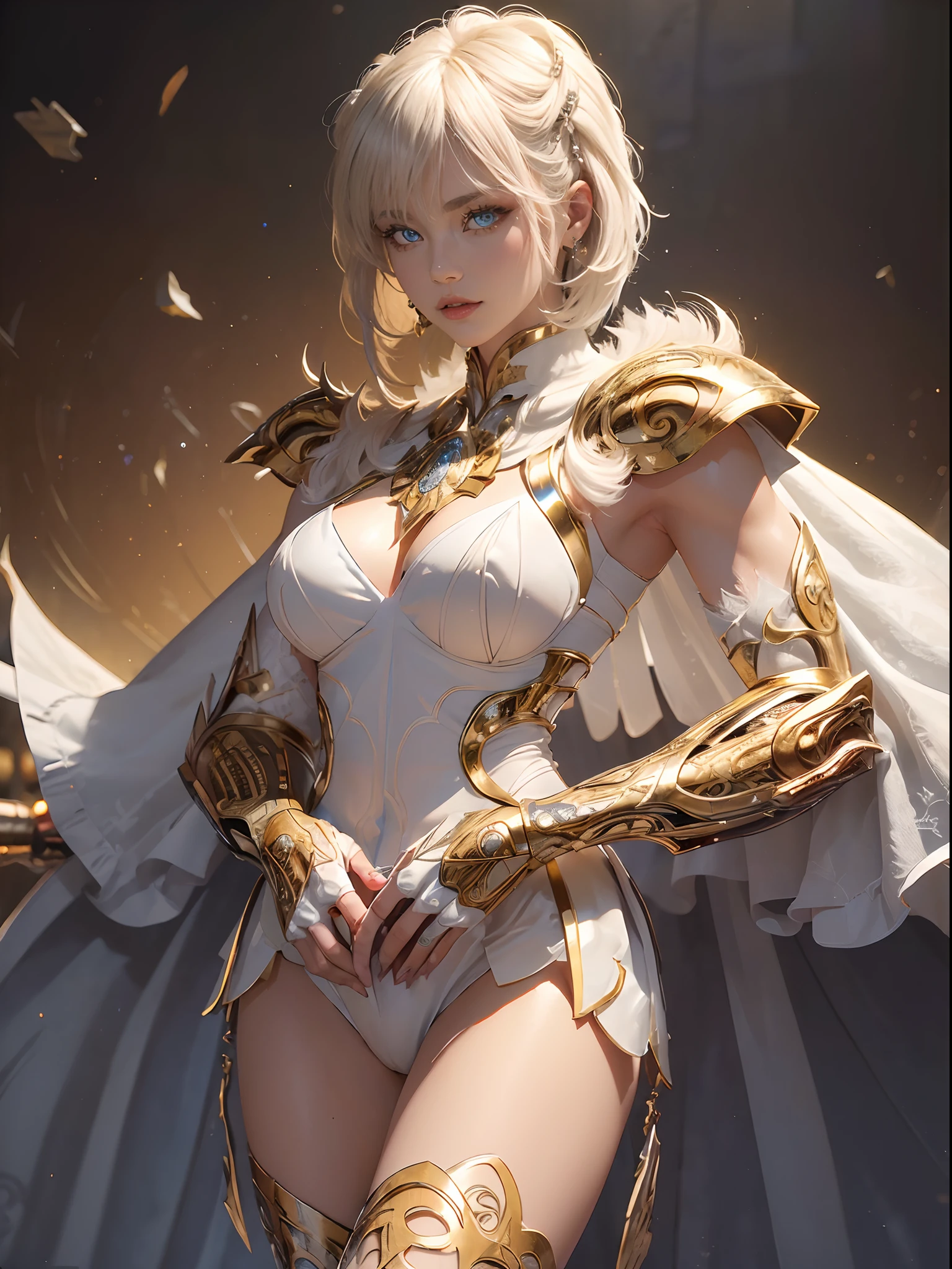(((of the highest quality: 1.4))),(unparalleled masterpiece ever), (Ultra high definition),(Ultra realistic 8K CG), (((adult body))), (((1girl in))), ((( Shorthair ))), Gladiators with perfect bodies,,Beautiful and well-groomed face,muscular body:1.4,Detailed breastplate, gauntlets、is standing, (Image from head to thigh),(( White Blonde Shorthair )),, Simon Bisley's urban savage style,Detailed ancient Roman background,Clean abs, Complex equipment, Dark brown with white stars and gray and white stripes,,,s Armor, Poison tattoo