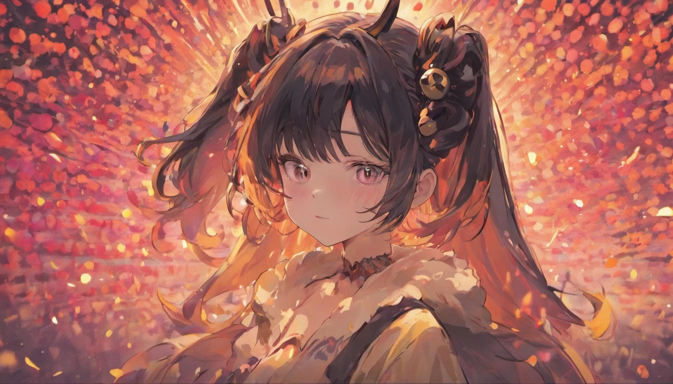 black hair, hair bobbles, wince, longeyelashes, solid circle eyes, fake animal ears, light smile, ear blush, fang, Surrealism, drop shadow, anaglyph, stereogram, tachi-e, pov, atmospheric perspective, 8k, super detail, ccurate, best quality