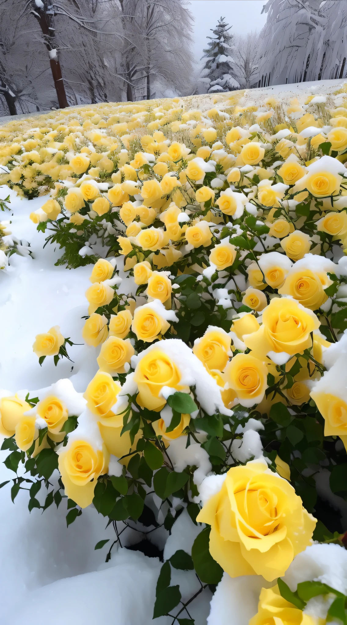 Yellow roses are covered in snow in the snow, Yellow rose, with frozen flowers around her, full of yellow flowers flowers, rosette, Incredibly beautiful, Extremely high quality, !!Natural beauty!!, Rose garden, snow snow, Shade of yellow, Unbelievably beautiful, rosses, 480p, 4 8 0 p, full bloom, Yellow, Really beautiful nature