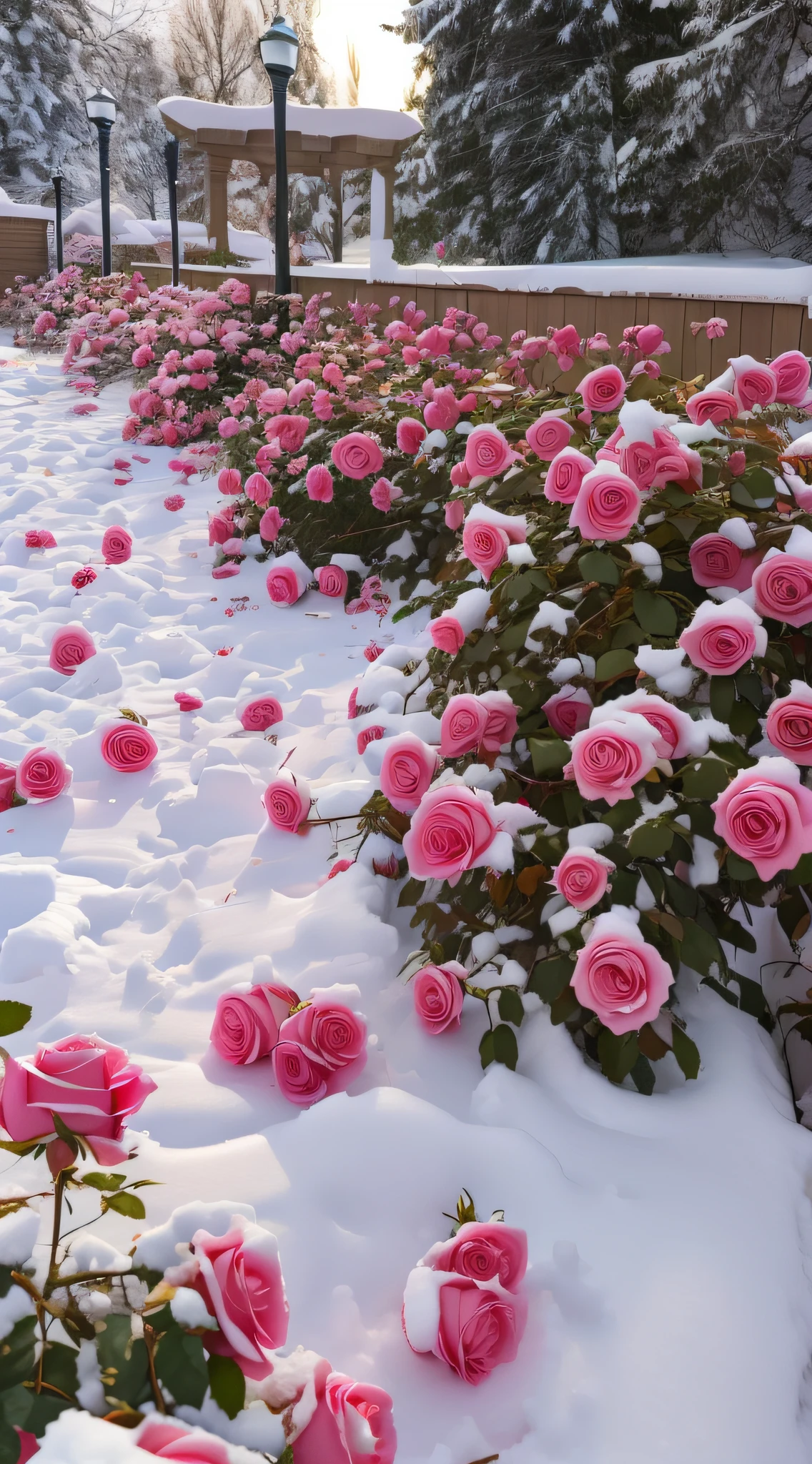 There are many pink roses covered in snow, Rose garden, Really beautiful nature, beautiful flowers growing, with frozen flowers around her, Unbelievably beautiful, Beautiful nature, beautiful aesthetic, rosette, Beautiful flowers, Beautiful composition, Beautiful and aesthetic, 480p, 4 8 0 p, Incredibly beautiful, very beautiful photograph of, big breasts beautiful, Beautiful image