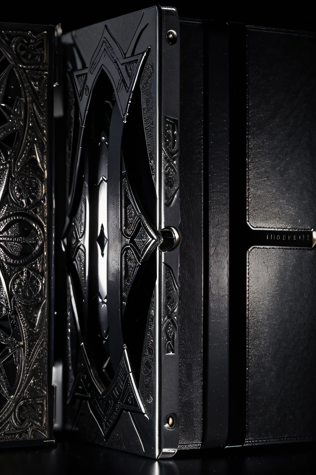 h r giger inspired grimoire cover design. Ultra HD, ultra-realistic photography, multi-layered, Very much detail is rich, top-quality,ultra-detailliert,masterpiece,realisitic,Photo Real, shiny metallic glossy
