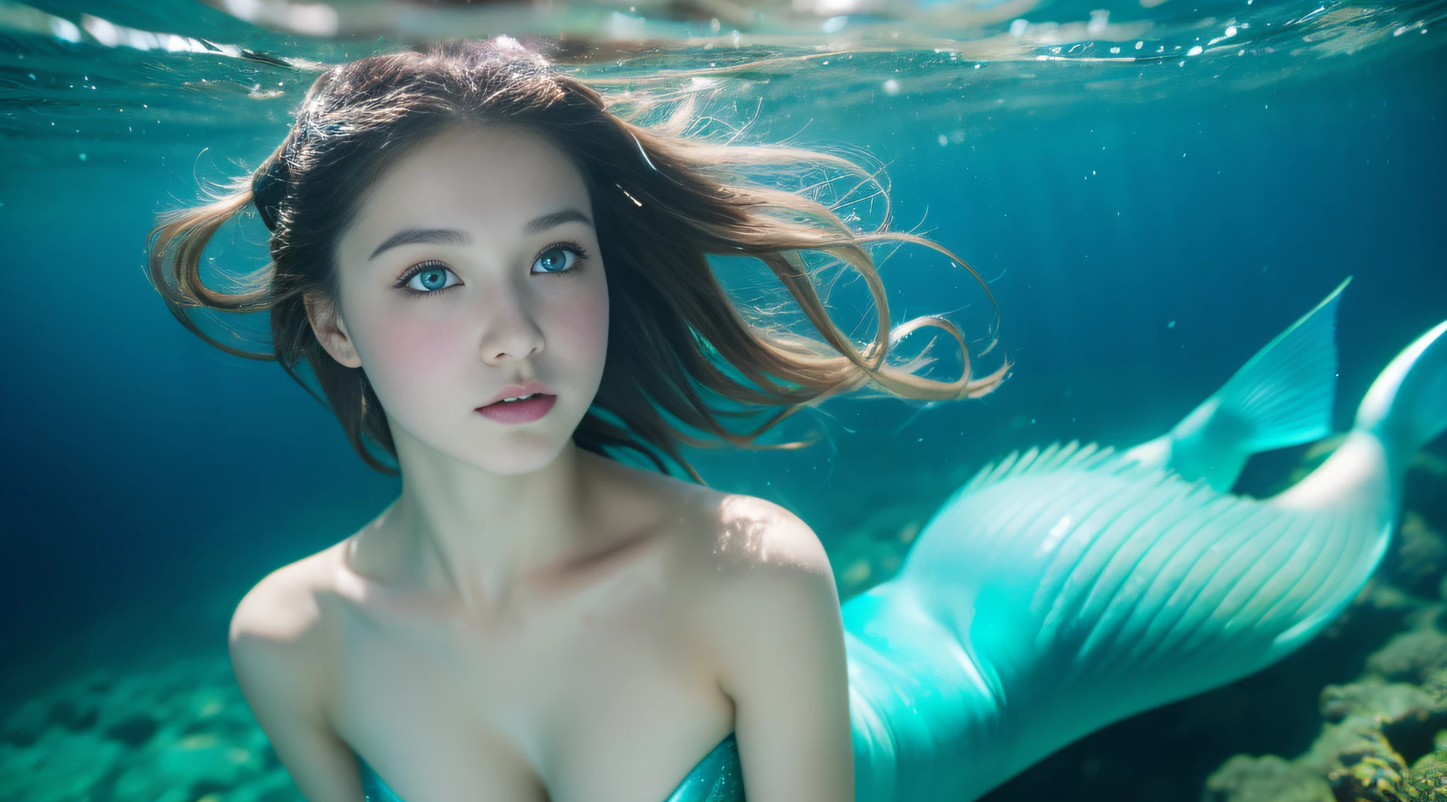8K、Girl dressed as a mermaid Underwater - Sea、mermaid、16-year-old Russian beauty girl