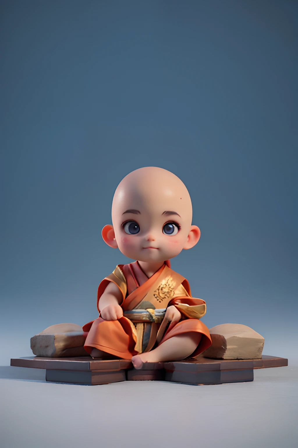 Bald child sitting on the ground,had his hands folded,There is a candle in front of him, Cute digital painting, childrens art in artstation, wojtek fus, Ross Tran 8 K, Personagem pequeno.Unreal Engine 5, Rosla global lighting, 3 D rendering character art 8 K, concept art of a monk, smooth 3d cg render, he is greeting you warmly