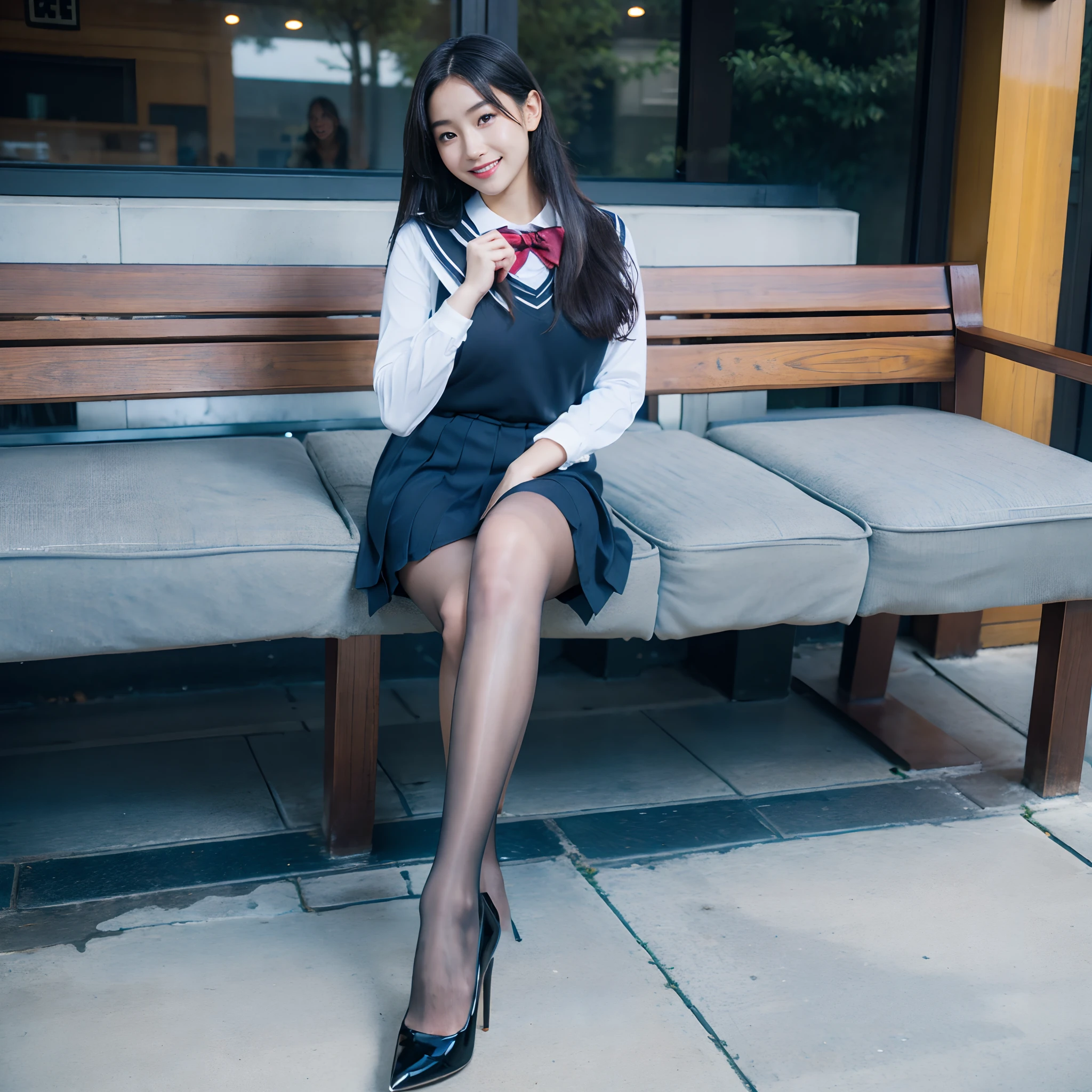 {{8k}, {super detail}, {ccurate}, {best quality}} ,Shining beautiful skin,
BREAK ,{18 year old girl：smile：open your mouth}、sit on a chair outdoors、{tight high neck shirt},{mini skirt}、{white knee high socks}、