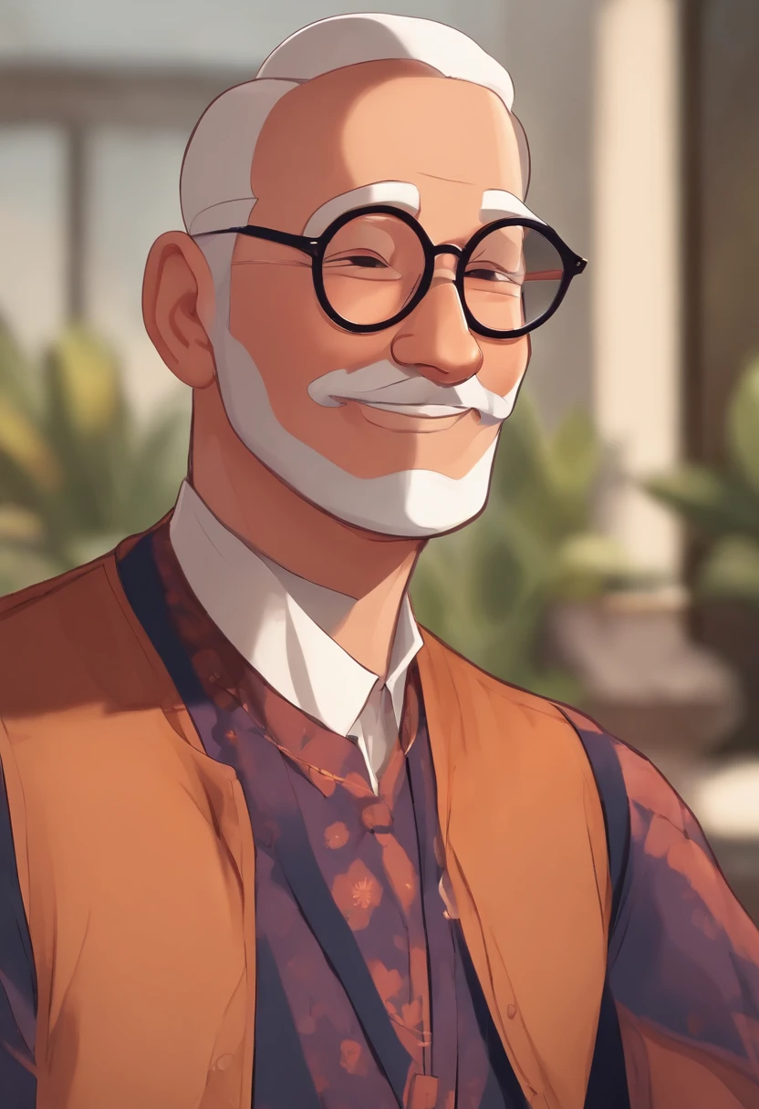Plump uncle with big round glasses without cartoonish hair　Charming６０generation　no hair at all　I'm smiling