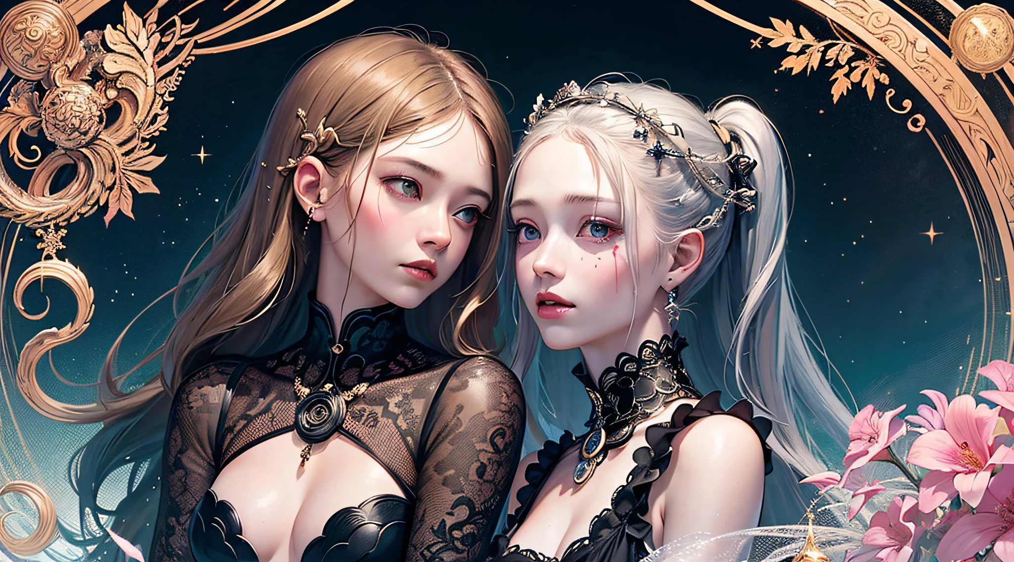 Super close-up、Otome、Official art、unity 8k wall paper、ultra-detailliert、Beautifully Aesthetic、masterpiece、top-quality、(Zentangle、a Mandala、Tangles、Tangles)、(Fractal Art:1.3)、One girl、ighly detailed、Dynamic angles、The most beautiful forms chaos、elegent、Brutalist design、Vibrant colors、romantism、James Jean、roby dwi antono、by Ross Tran、Francis Bacon、Michal Muratz、Adrian Guyney、petra cortright、Gerhard Richter、Takato Yamamoto、Ashley Wood、Atmosphere、ecstasy musical notes、Streaming music notes are visible