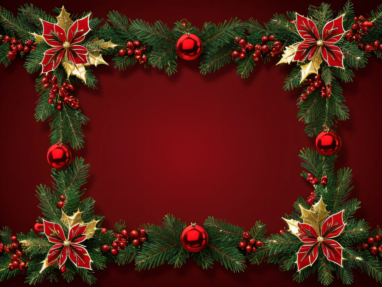 CHRISTMAS FRAME, DECORATICO ROJO, ESPACIO CENTRAL DE COLOR DORADO PARA PONER TEXTO, UHD, 8K