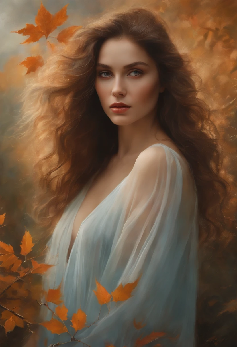 Painting a nude girl with leaves without covering the chest