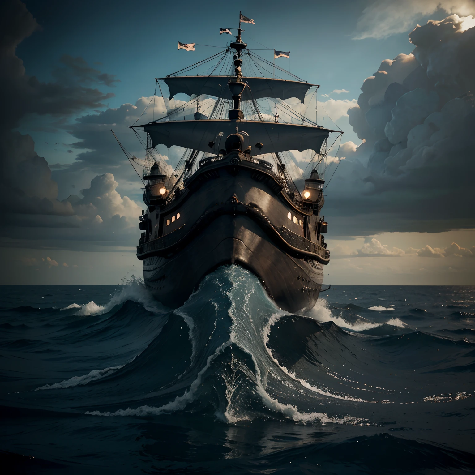 "Create a captivating sea-themed artwork featuring a menacing kraken emerging from the depths, ready to confront a brave ship. Use your imagination to depict the power and mystery of this legendary sea creature."