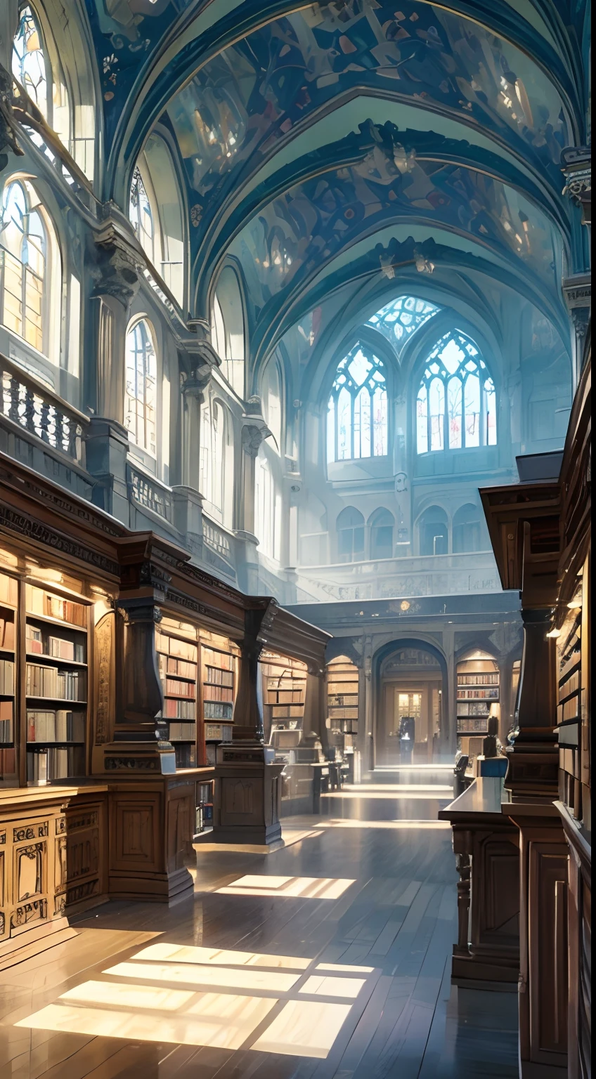 ((Best quality)), ((Masterpiece)), ((Ultra-detailed)), (illustration), (Detailed light),Magic Library,Flowers and trees