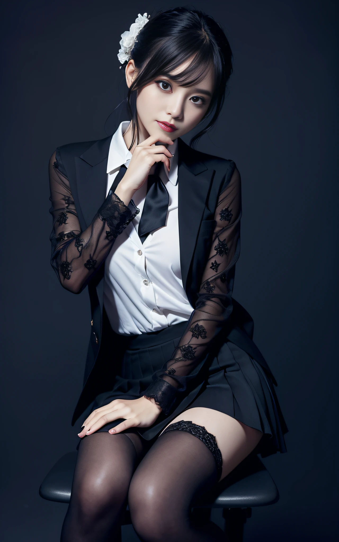 Charming beauties、black pantyhose、suits、Black pleated skirt、beauty legs、Dyed in darkness、Brainwashing device、lacy fabric