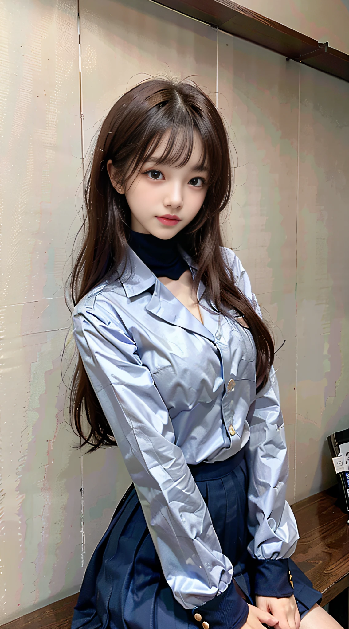 (Large breast:1.4),(swimsuit:1.4),(Best quality,masterpiece,ultra high res,(photorealistic:1.4),1girl,(16 years old:1.4),(partially unbuttoned:1.5),