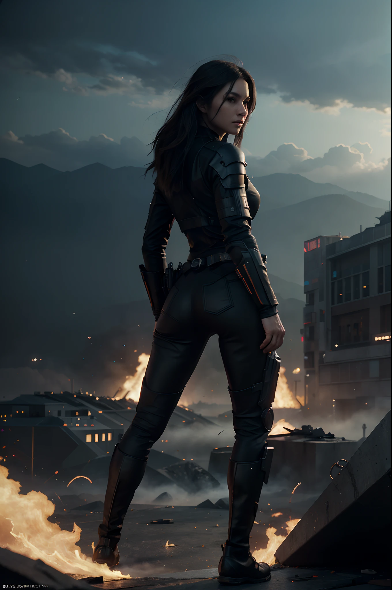 8k, top-quality, （pubic hair beauty）、hight resolution, realisticlying, realperson, Godzilla and the Woman in the City of Fire, fantastic screenshot art, epic digital concept art, 8K HD Concept Art, cg art, 3 d render and matte painting, 4K concept art, 4K concept art, sci fi epic digital art, 4K resolution concept art, unreal engine 4k wallpaper, high quality digital concept art, Epic action scenes