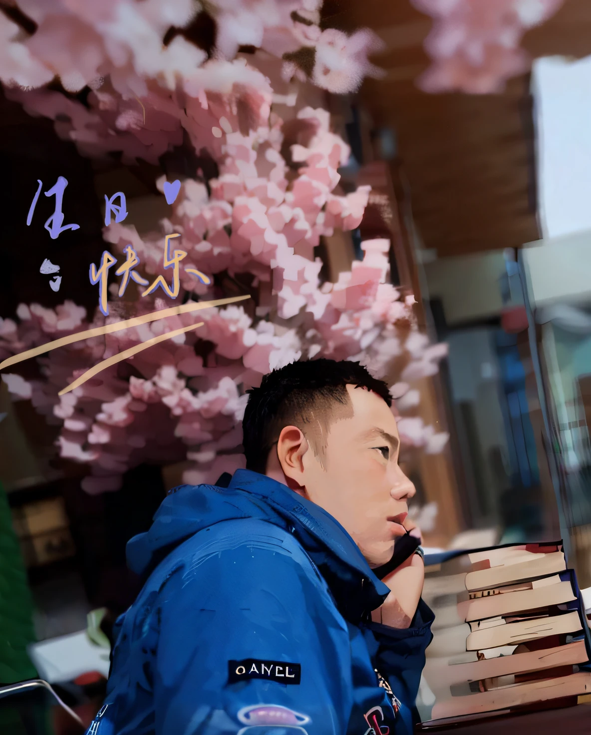 there is a man sitting at a table with a cell phone, inspired by Chen Daofu, inspired by Zhang Zongcang, Cai Xukun, cover photo portrait of du juan, zeng fanzh, Inspired by Bian Shoumin, inspired by Huang Gongwang, nanquan, Yan, zmonzheng, inspired by Ding Yunpeng