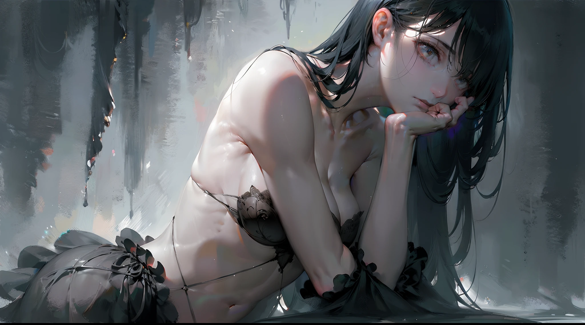 best quality,ultra-detailed,realistic,apathy,lonely girl,gloomy atmosphere,dark colors,soft lighting,solitude,sad expression,silent garden,hauntingly beautiful,subtle emotion,lost in thoughts,artistic rendering,meticulous details,deep shadows,melancholic,moody,brooding,implied narrative,ethereal,eerie,unmoving silence,quiet contemplation,contrast of light and darkness,subdued palette,forlorn figure,subtle textures,minimum distractions,expressive eyes,gentle brushstrokes,tranquil background,introspection,serenity.