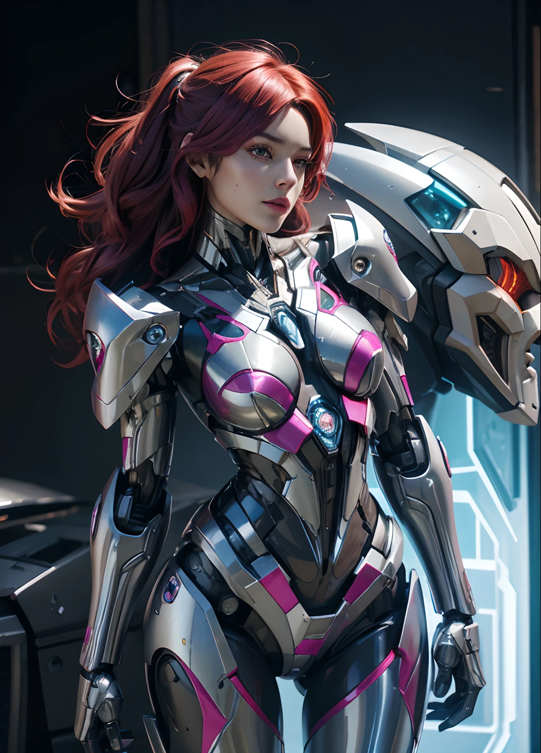 Textured skin, Super Detail, high details, High quality, Best Quality, hight resolution, 1080p, hard disk, Beautiful,(Arcee),beautiful cyborg woman,Mecha Cyborg Girl,Battle Mode,Girl with a Mecha Body,She wears a futuristic Arcee mech,Fulll body Shot