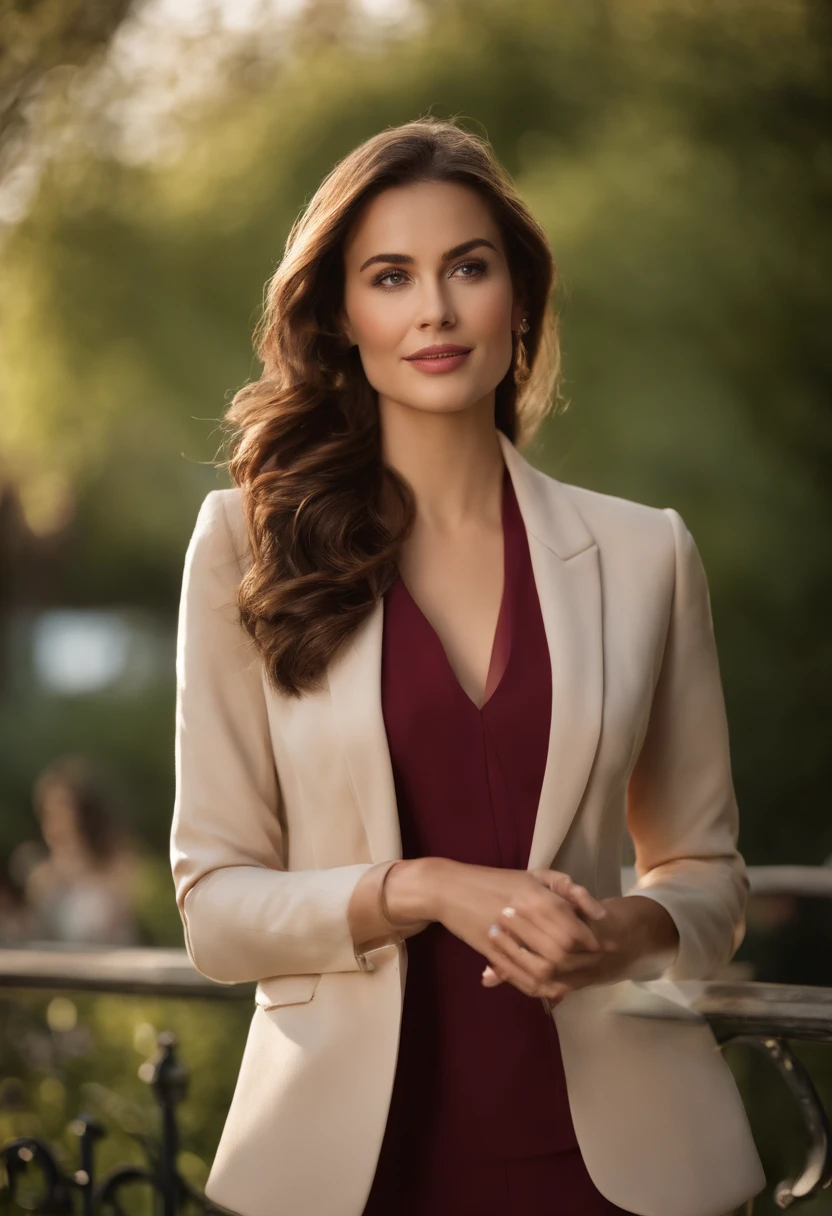 This young woman presents captivating charm on screen. She wears a suit jacket that combines elegance and seduction, dans une teinte de couleur distinctive qui attire l'attention. Her on-screen presence exudes a natural confidence and aura that sets her apart, making her a remarkable figure in the world of television. Avec des posture latterale