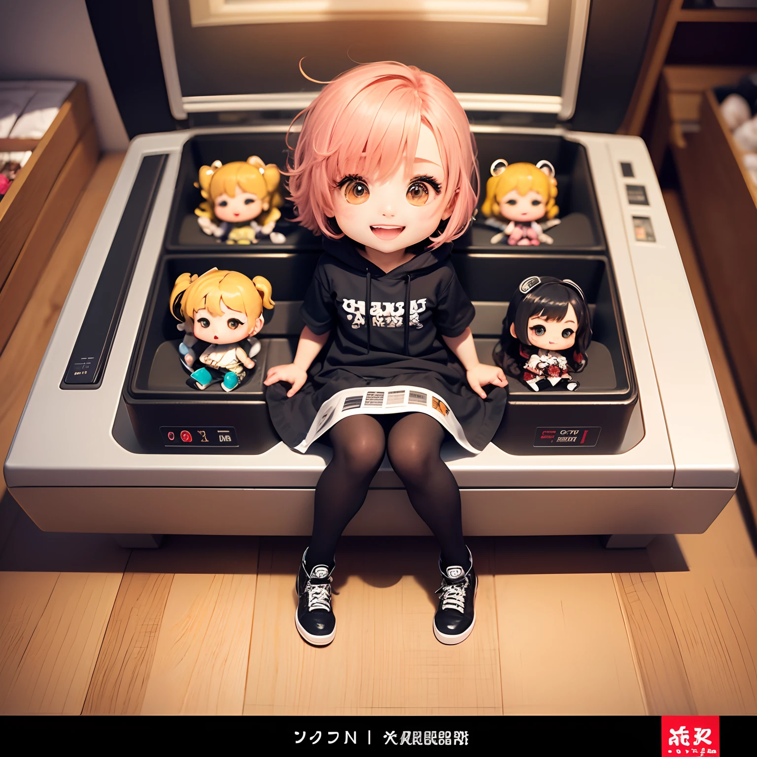 masterpiece、top-quality、ultra-detailliert、(Chibi Chara:1.2)、Sit in shopping cart、Reaching for Heaven、Bursting smile、Lombard Street、run