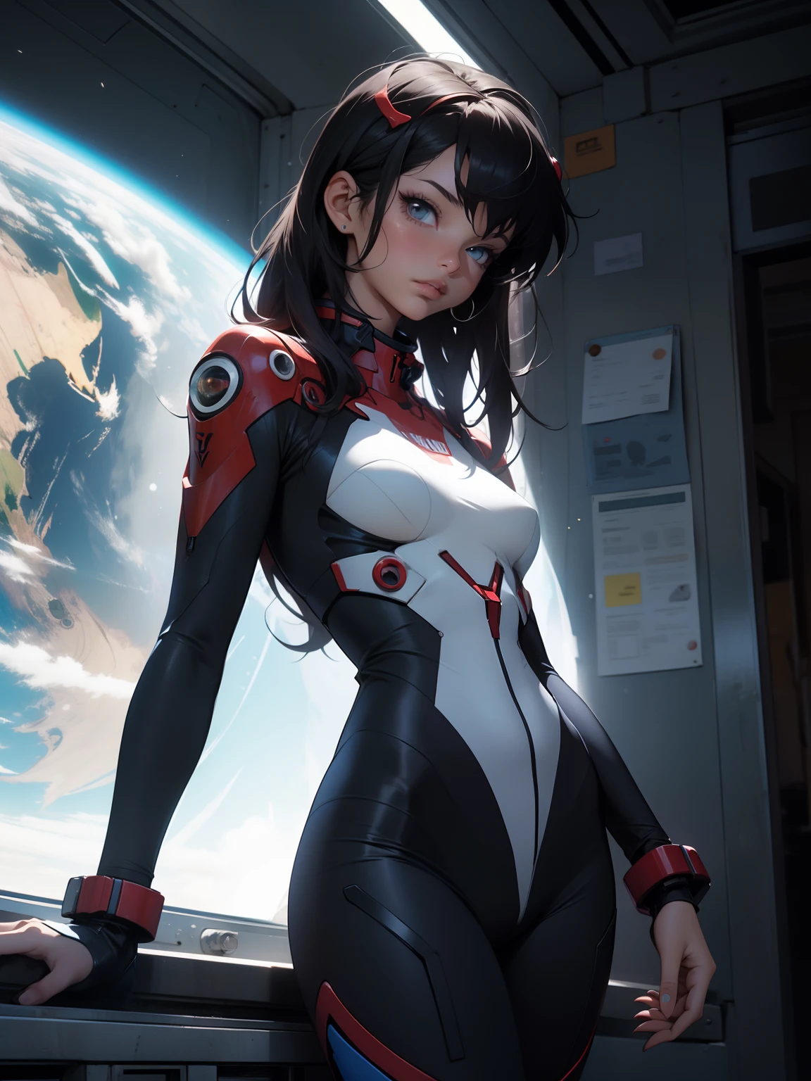 Ant-Man Bodysuit。Beautiful Face。big eyes，Long eyelashes。High nose bridge。Beautiful clavicle。White and tender skin，Pointed chest。Thin waist and hips。Long legs and beautiful feet。Thighs exposed。Exposed shoulders。High resolution，Professional Lighting。High Detail。