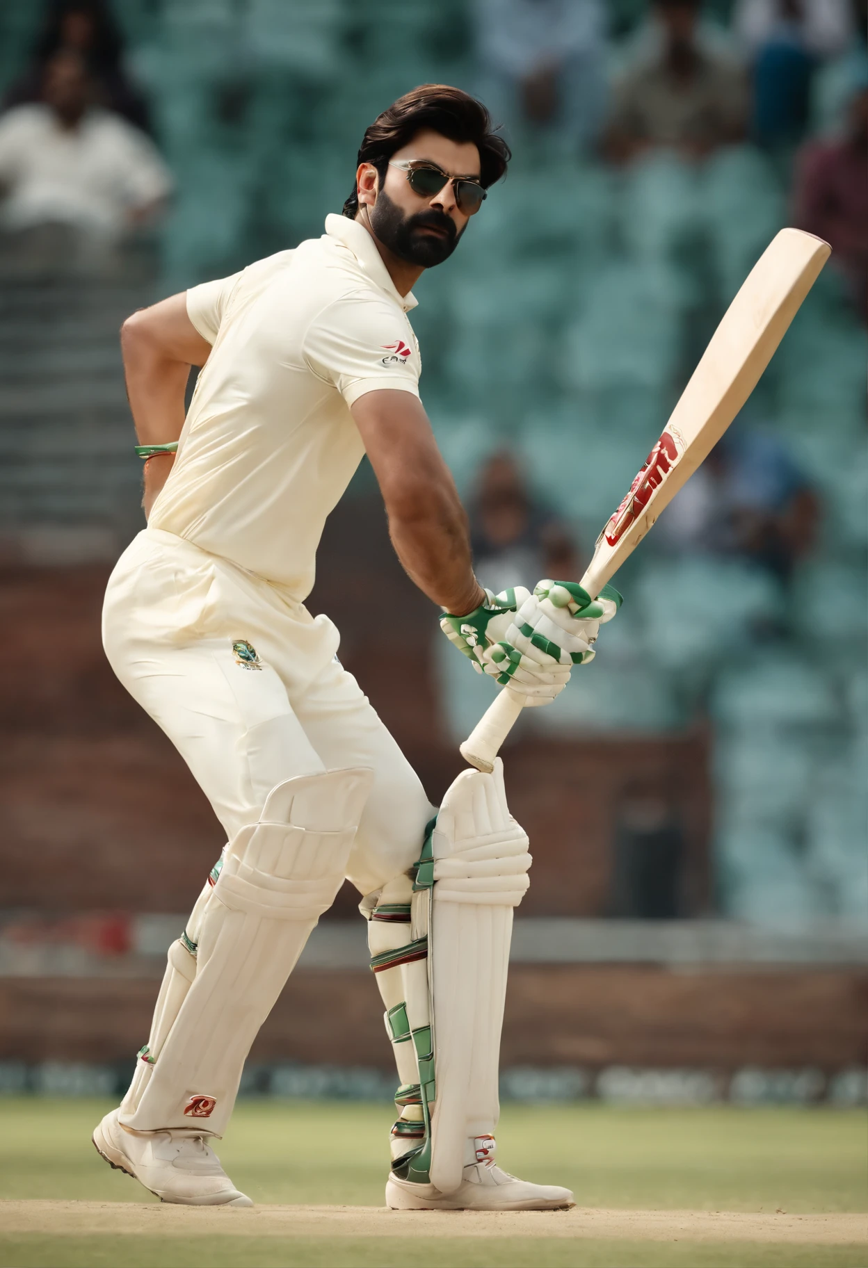 https://www.dnaindia.com/entertainment/report-next-film-a-pakistani-production-fawad-khan-2021015 use the face of this image and creat a pakinstani cricket player batting action---1:1