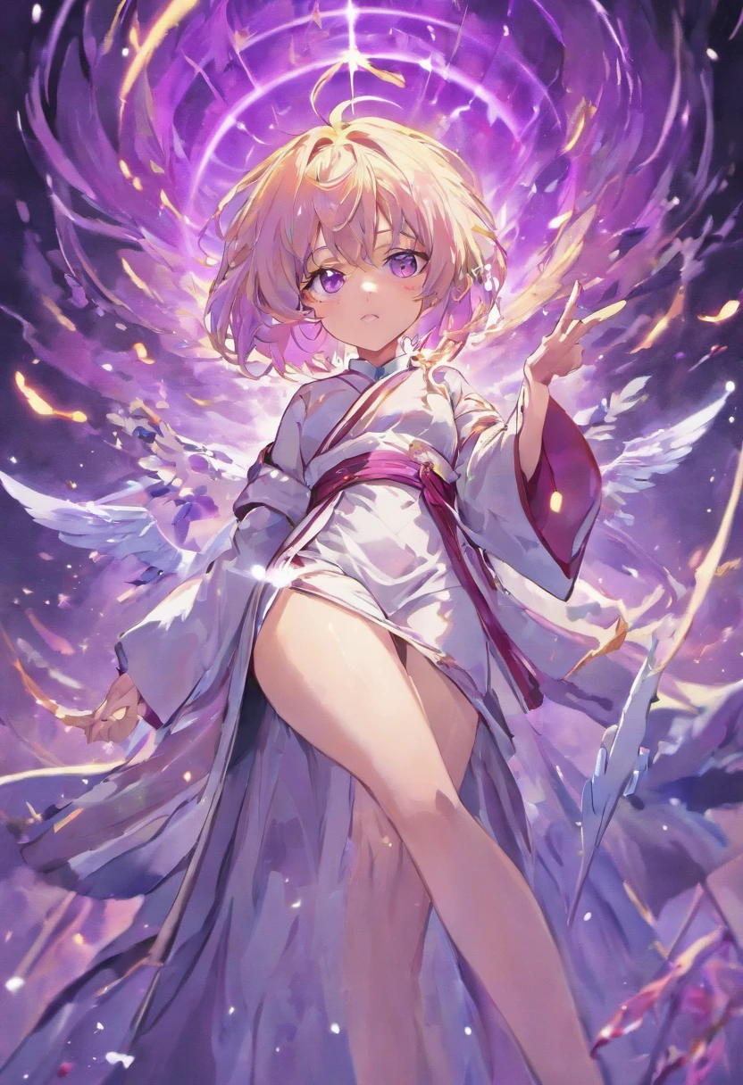 Tall men,white robes,Purple eye,silber hair,angelicales