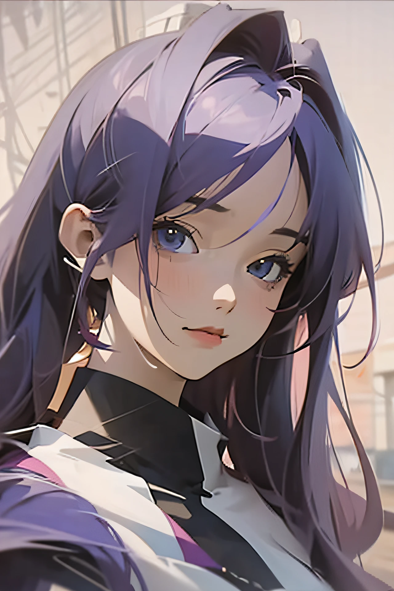 a close up of a woman with long purple hair and a white top, beautiful anime portrait, stunning anime face portrait, realistic anime artstyle, detailed portrait of anime girl, realistic anime art style, beautiful anime style, anime styled digital art, digital anime illustration, portrait of an anime girl, artwork in the style of guweiz, digital anime art
