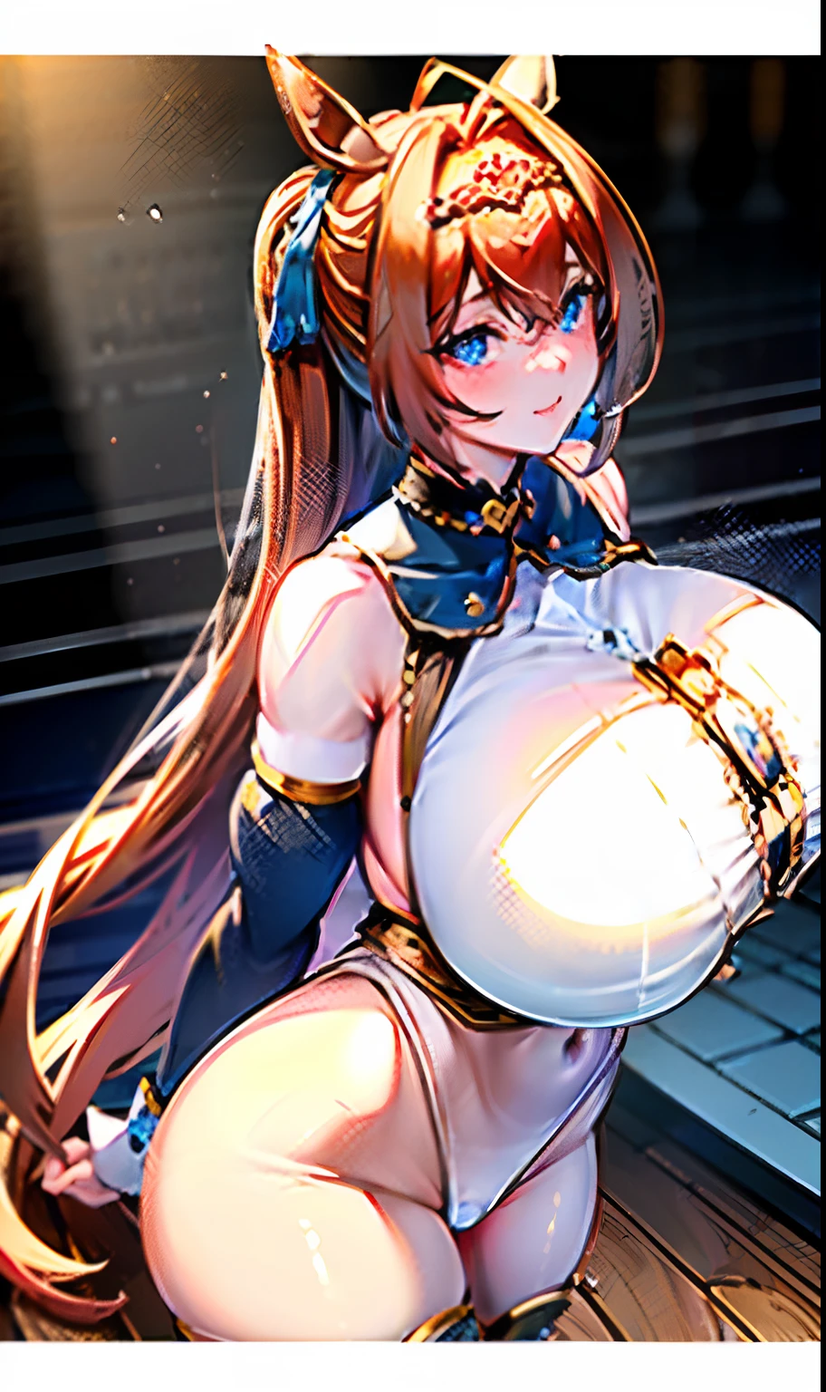 Daiwa Scarlet、Red-brown hair、Twin-tailed、Very long horse ears、The beauty of a smile,Long Black Hair,flowing in the wind,cropped shoulders,perfect body curves,afternoon sunlight,ambient lights,photography of,真实感,Ultra-realistic realism,best qualtiy,Reflectors,Raised sexy,medium ass,((Wearing white transparent miniature silk open bikini: 1.5)), (((Huge breasts :1.8, and droopy breasts:1.5))), 8K, Raw photo, ((Full body shot)), (highly detailedskin:1.2), (Exposed:1.5), (Exposed breasts:1.6), (Exposed back:1.5), (Exposed shoulders:1.1), (Exposed crotch:1.5), Photography, masutepiece, Best Quality, dark grey background, (beautiful a girl,A beautiful Blue eyes, Gorgeous light blonde curls, White skin, Huge soft breasts and beautiful abs, Two pacifiers, two areolas, Light gold),