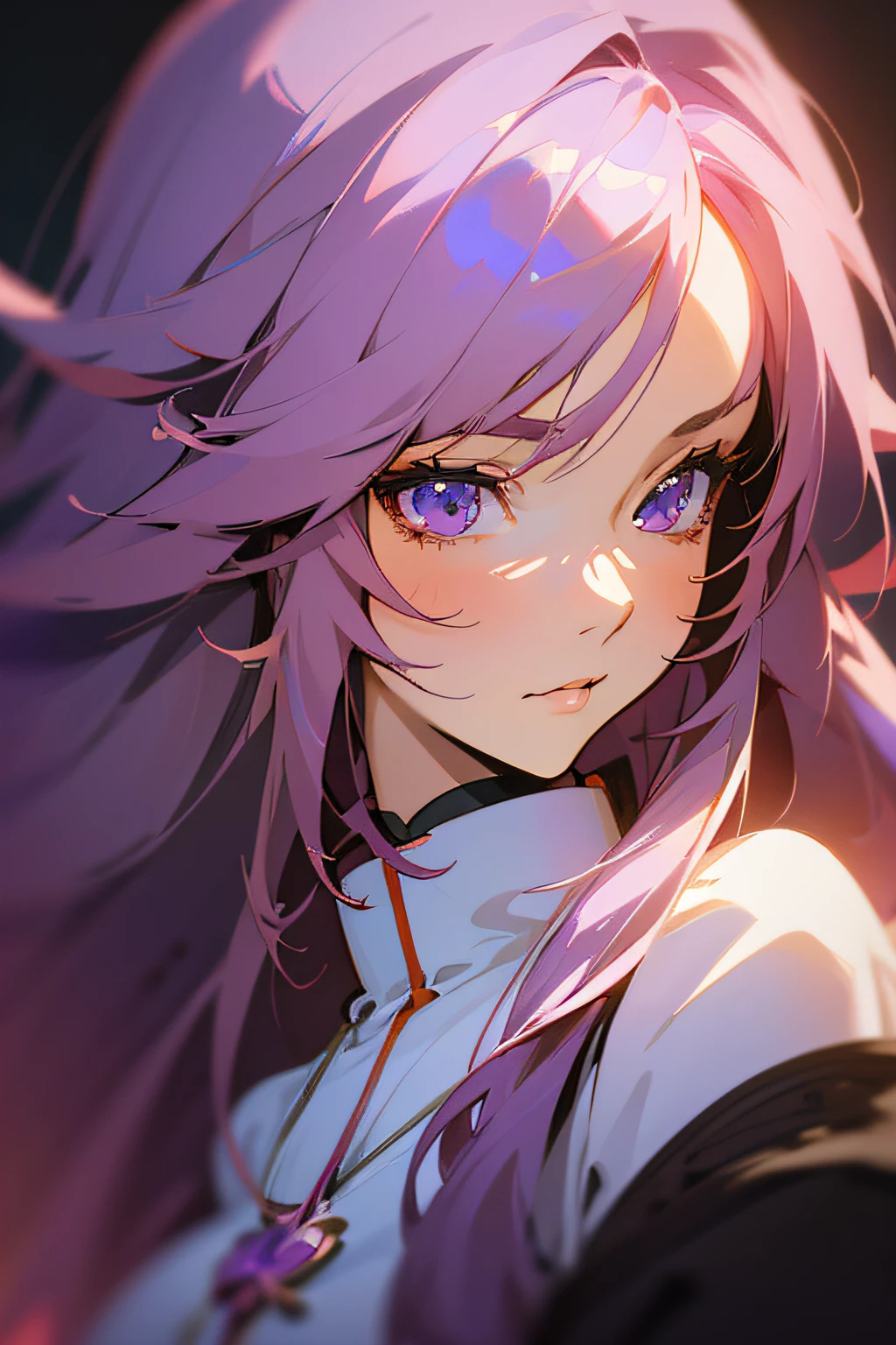 a close up of a woman with long purple hair and a white top, beautiful anime portrait, stunning anime face portrait, realistic anime artstyle, detailed portrait of anime girl, realistic anime art style, beautiful anime style, anime styled digital art, digital anime illustration, portrait of an anime girl, artwork in the style of guweiz, digital anime art