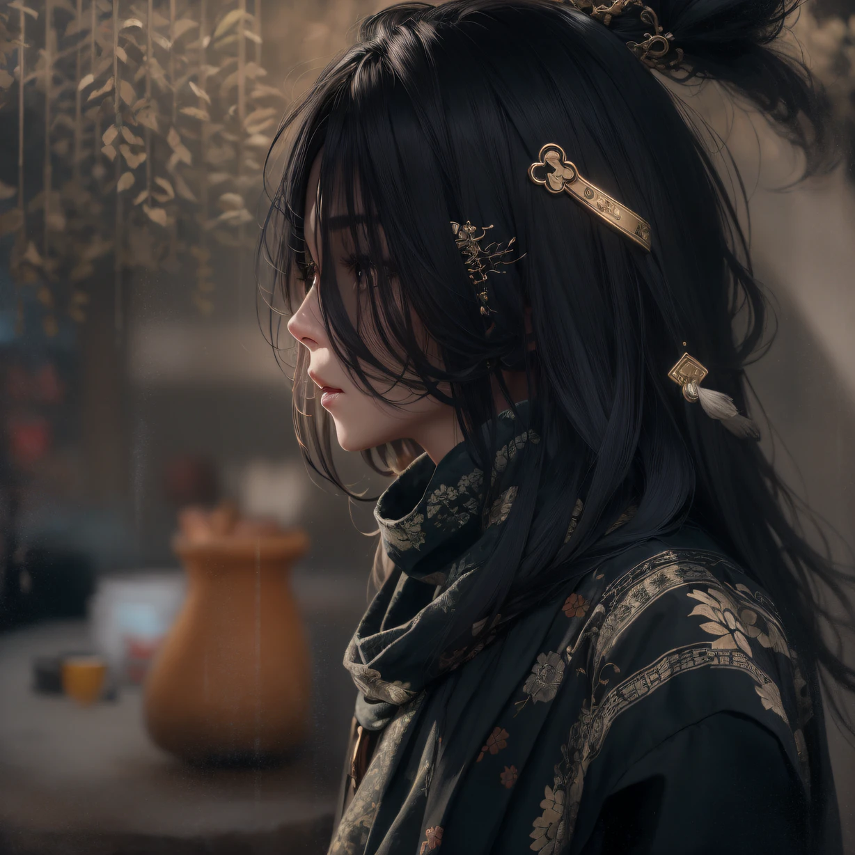 Side 32K,exteriors,Roof,People are small(tmasterpiece,k hd,hyper HD,32K)Long flowing glossy black hair,Tang dynasty complex,zydink, a color,mid afternoon(canyons), (Linen batik scarf), Combat posture, looking at the ground, Linen bandana, Chinese python pattern long-sleeved garment, Morning(Abstract gouache splash:1.2), Dark clouds lightning background,sprinkling(realisticlying:1.4),Black color hair,The dust is blowing,Background fog, A high resolution, the detail, RAW photogr, Sharp Re, Nikon D850 Film Stock Photo by Jefferies Lee 4 Kodak Portra 400 Camera F1.6 shots, Rich colors, ultra-realistic vivid textures, Dramatic lighting, Unreal Engine Art Station Trend, cinestir 800,Flowing and shiny black hair,(((National style building)))Full-body side