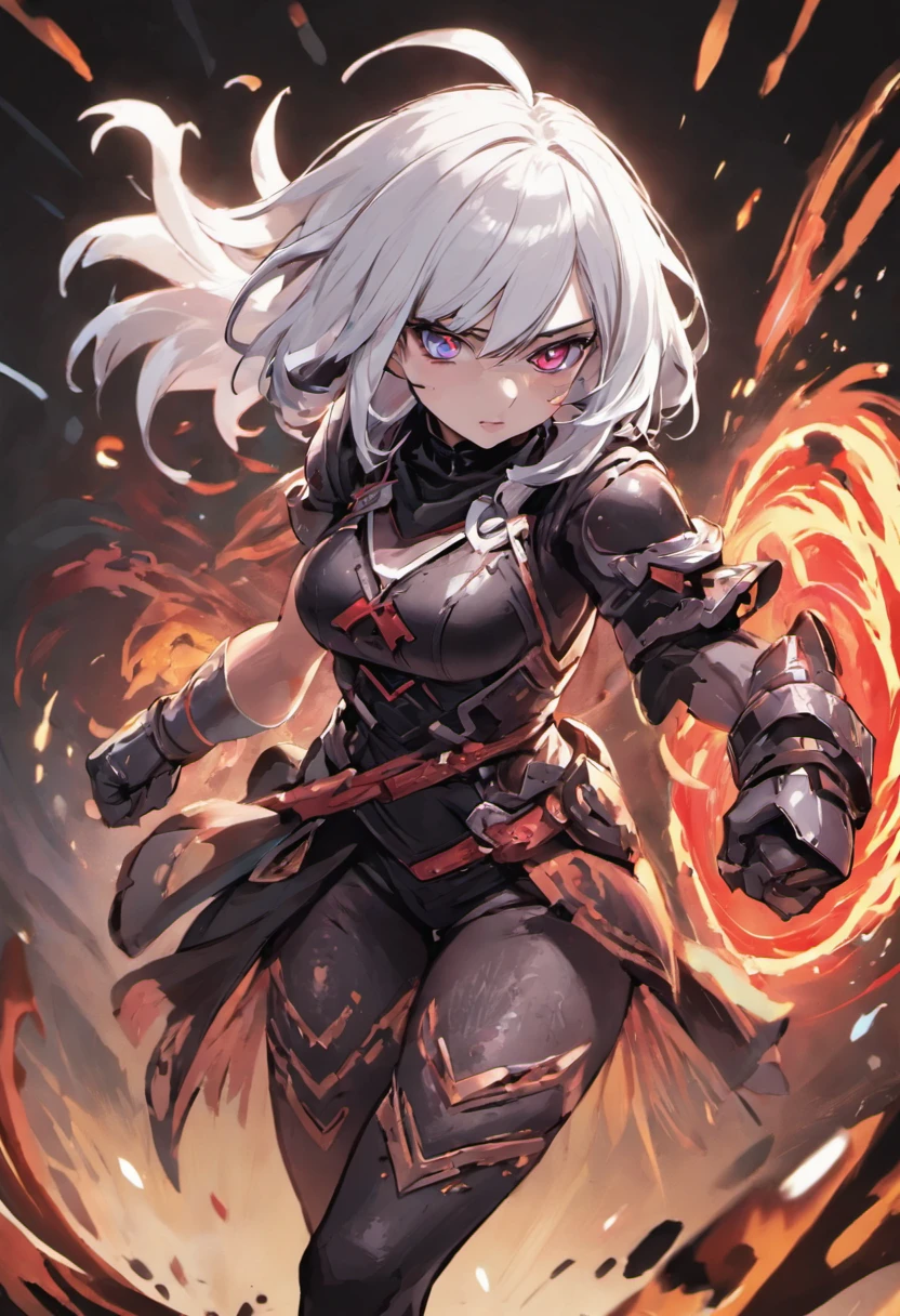 1girl, rpg, white hair, with dark armor