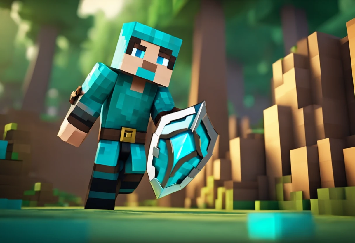 Steve wears diamond armor，Show on the《Minecraft War》is attacked by other players wearing diamond armor and carrying swords