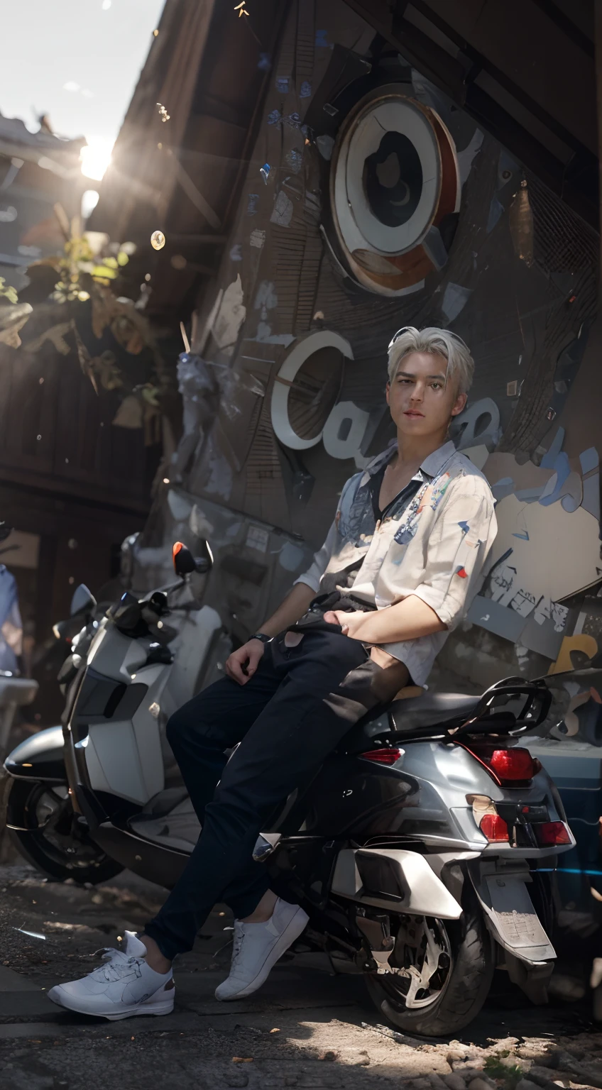 (absurderes、hight resolution、ultra-detailliert、HDR)、masterpiece、top-quality、male child、独奏、a handsome、shorth hair、white hair、finely eye and detailed face、Casual clothing、Real Shadows、