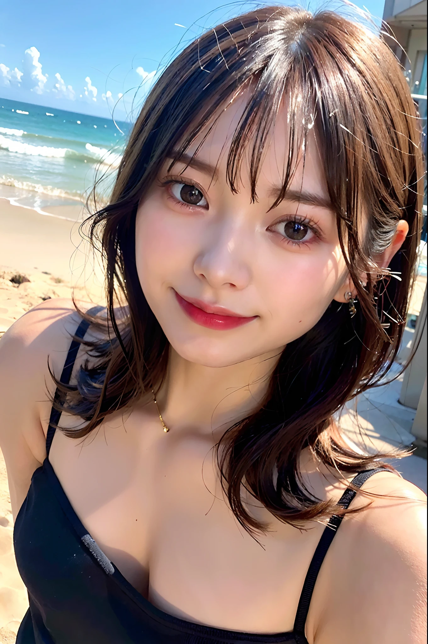 highest quality,RAW Photos  , 19 year old Japanese female idol, From above , Face Focus , Face close-up ,
Selfie,Lying on the ground, ((Off-the-shoulder tops , Cold shoulder top , clavicle , Exposing shoulders ,Cleavage ,))short hair, Bowl Cut ,Cute Face  ,Edgy,Drooping ,clavicle,Muddy Waters , Overflowing  ,Wet ,Selfie, Pale skin,At the Beach, rain,night, 