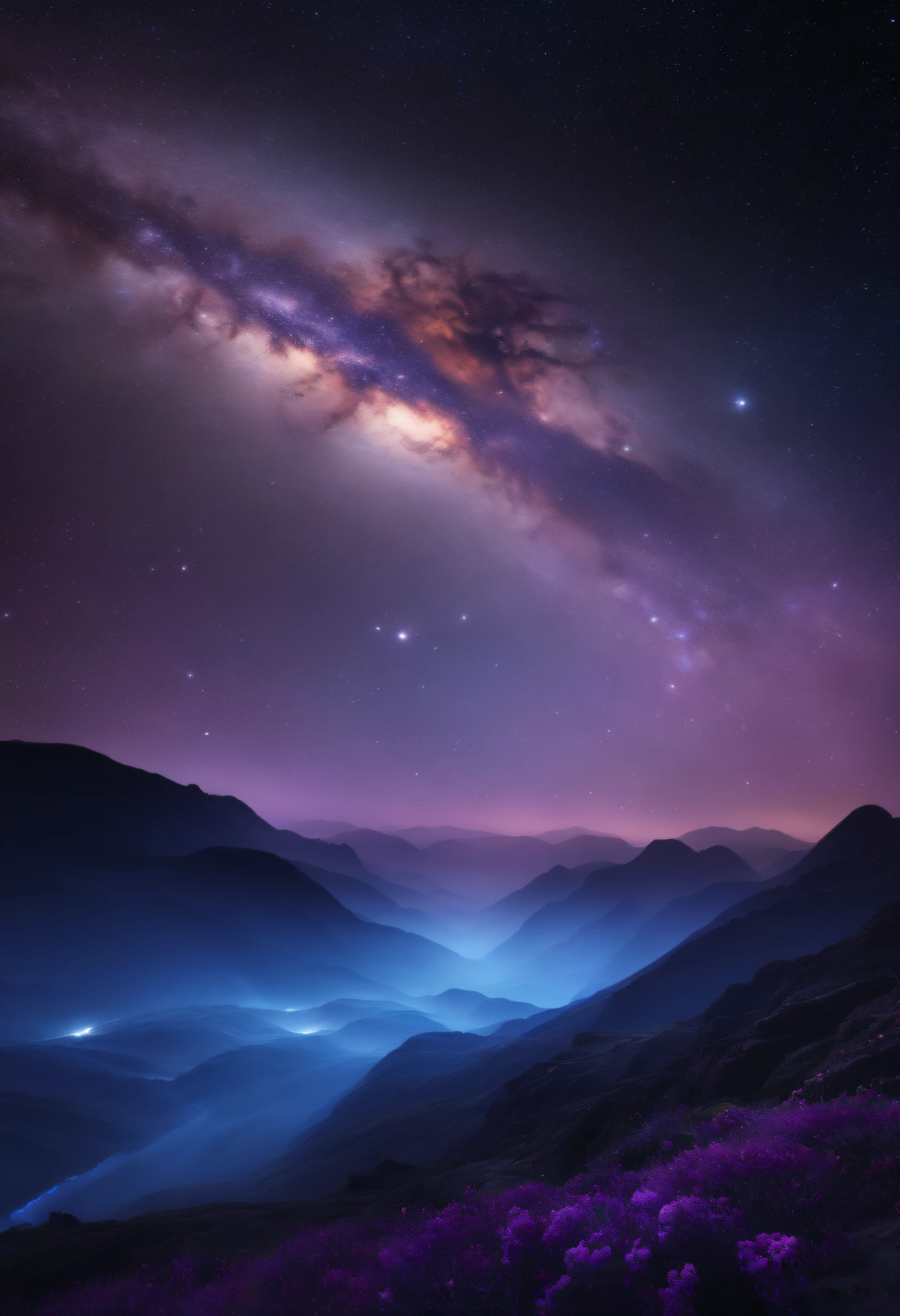 purple and blue galaxy, masterpiece, ultra realistic, hyper detailed, 4k, spacecore, milky way, beautiful planet landscape --ar2:3