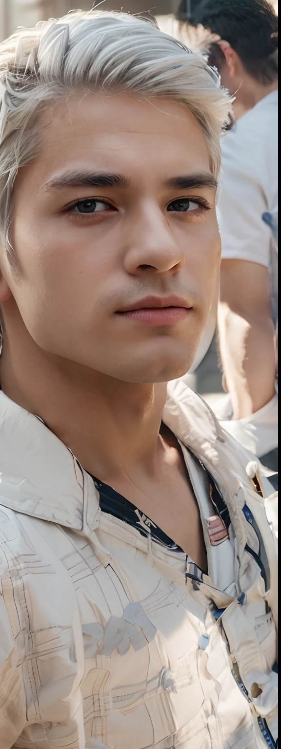 (absurderes、hight resolution、ultra-detailliert、HDR)、masterpiece、top-quality、male child、独奏、a handsome、shorth hair、white hair、finely eye and detailed face、Casual clothing、Real Shadows、