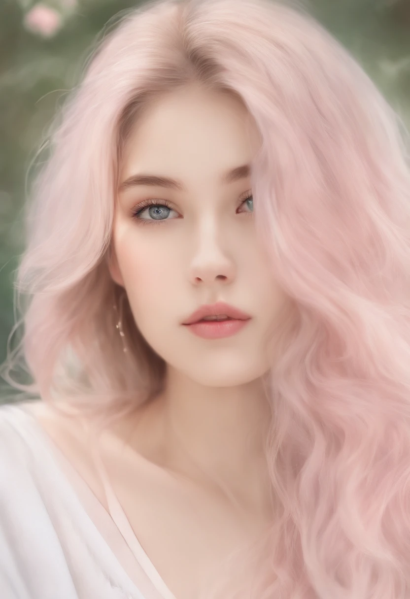 (masutepiece),(Best Quality:1.1),(Ultra-detailed),Best Illustration,finely detail,(Portrait:1.1),(intense close-ups),watercolor paiting)floating,1girl in,Solo,13 years old,slim,(extremely delicate and beautiful face),(Detailed beautiful eyes),pink thick lips,(disheveled hair),(Wearing a pink baggy T-shirt),Soft and lazy,(Simple background:1.2)Whole color background,Clear,4K