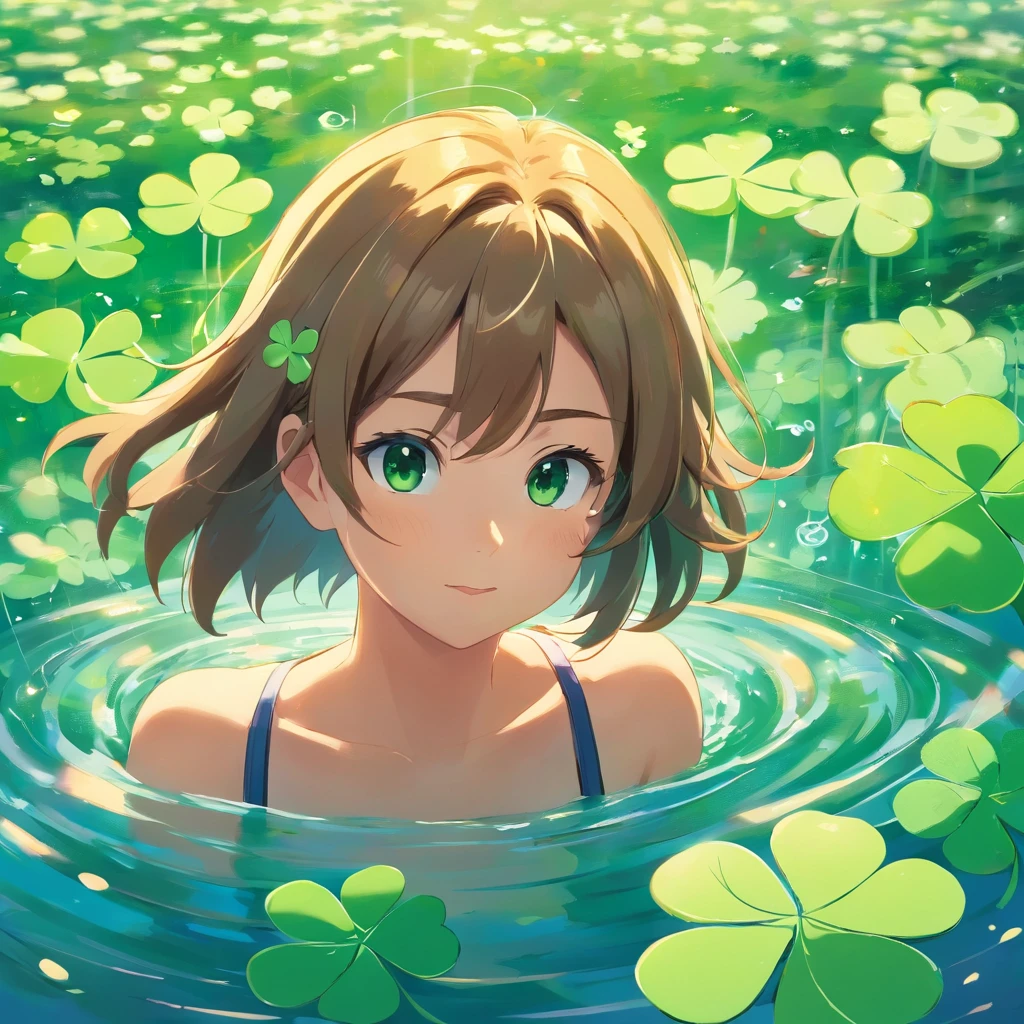 ducks,four-leaf clover,light wind,Blow the duck's hair,Large aperture lens close-up