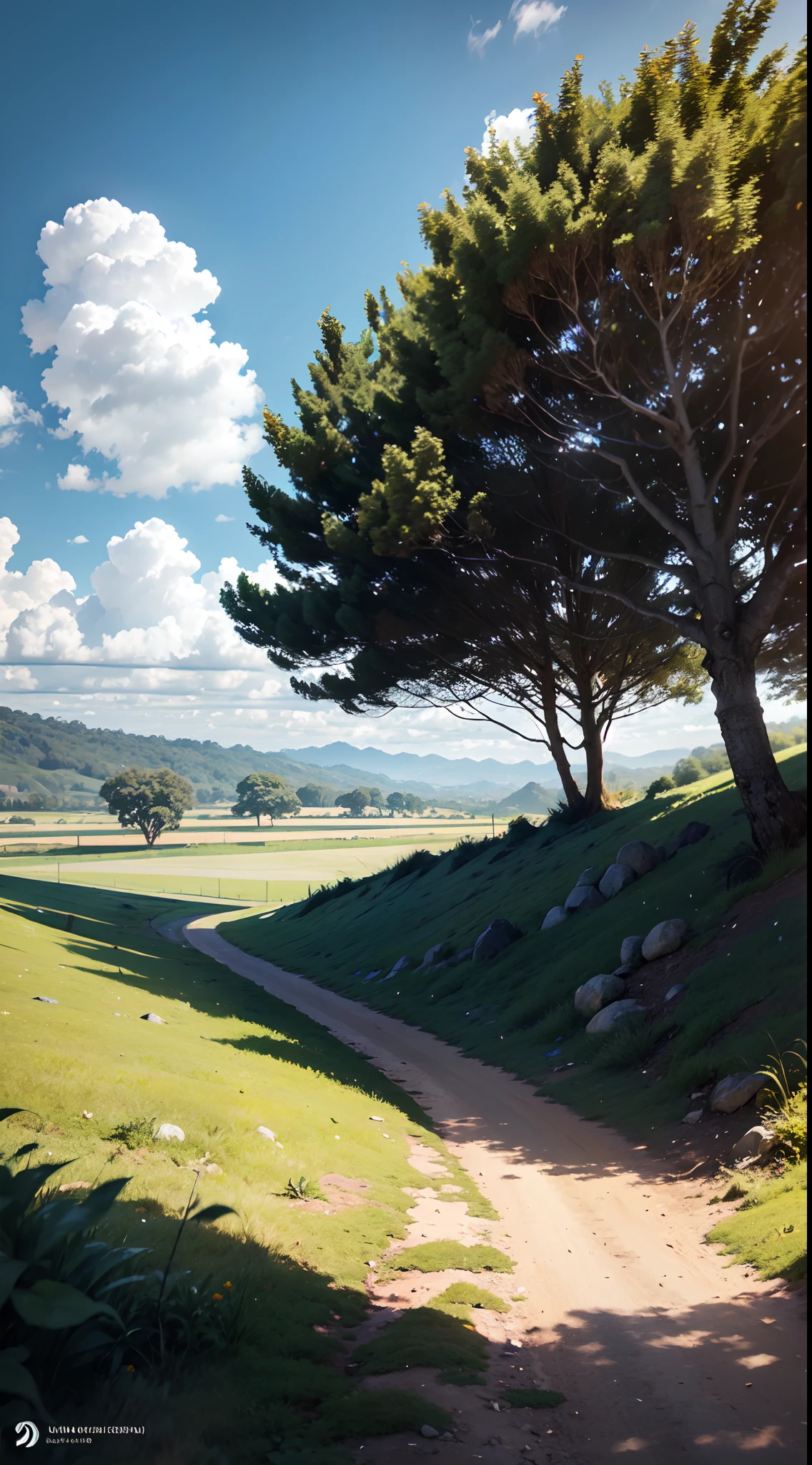 paisagem surreal, no campo, amanhecer do dia, 8k. ultra hd, hdr 10 lua cheia