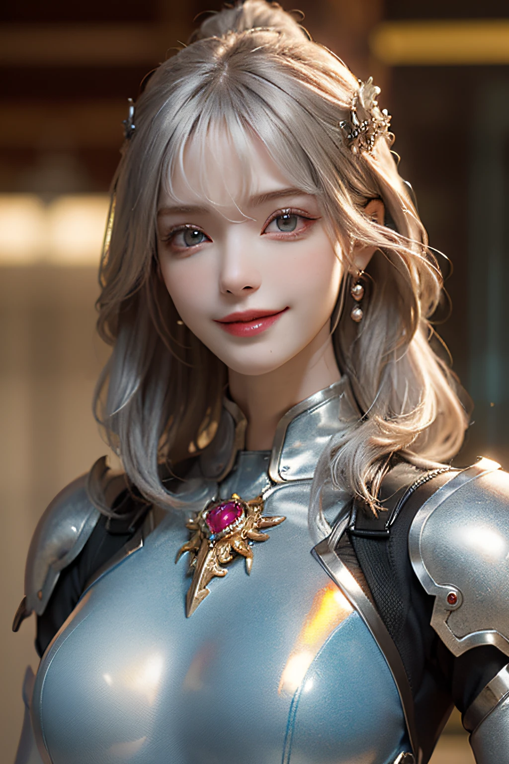 masterpiece、hightquality、。.。.。.。.。.。.3D、8K CG、intricate detailes、细致背景、Sacred。ornament detached, Dylan Kowalski, 15yo student, ((2girls)), The upper part of the body, musculature, Skindentation, looking to side, Silver hair、length hair, Mechanical arm, synthetic skin, porcelain, pearls, Holographic, Titanium, Diamonds, ruby, sapphires, Pedras preciosas, Clockwork, grunge, worn edges, s Armor, Beautiful breasts、Twin-tailed hairstyle、Western castles、