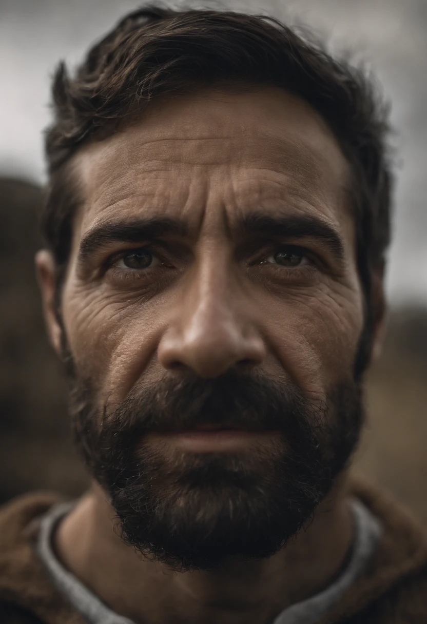 (melhor qualidade,8k,ultra-detalhado,photo-realistic:1.37) description: Um retrato em Close-up de um homem. The focus is on his face, Capturando os menores detalhes. The texture of the skin is rough and realistic, giving it a natural and robust look. The man is looking directly into the camera, creating a strong connection with the viewer. TAGS: retrato, Close-up, Man, detailed facial features, olhar intenso, Rough skin texture, high resolution, Realistic, photo-realistic. --auto