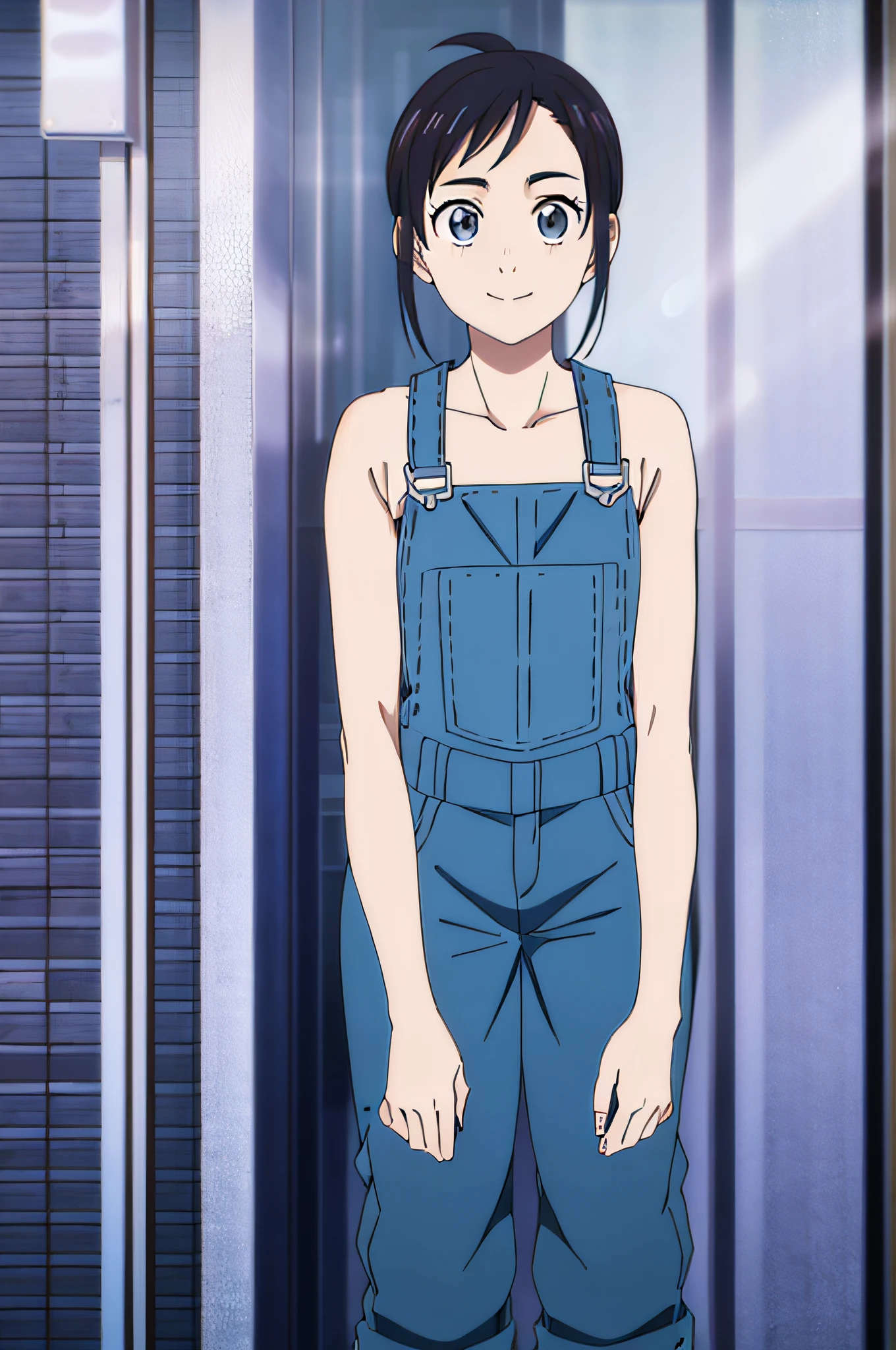 IsakiMagari,1girl, overalls, solo, facing viewer, looking at viewer, smile.