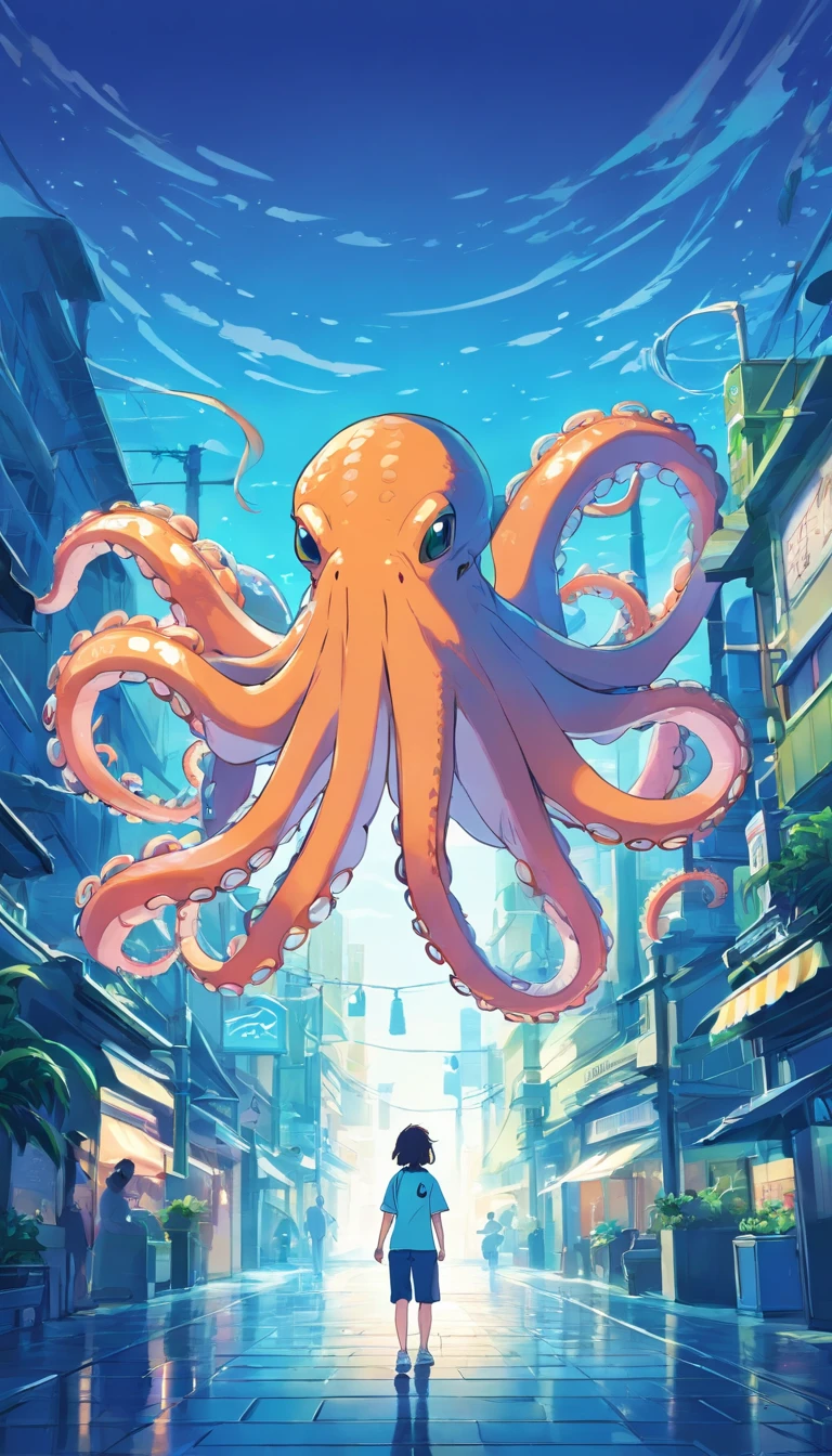 an octopus, vectorial, Quad view,