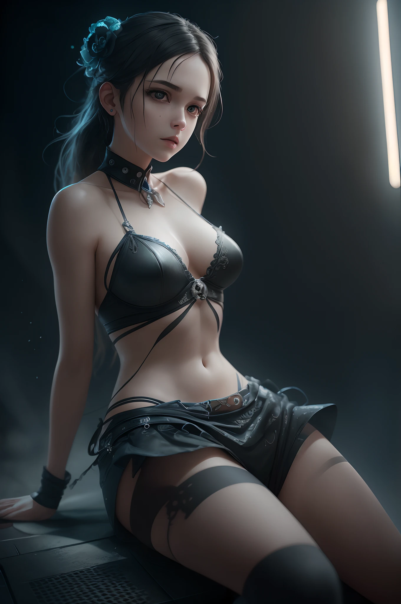 (extremely detailed CG octane render 8k wallpaper), photography by Annie Leibovitz, half rotten cute goddess undead ghost, pin-up style, dynamic action angle, (((modelshot action photo))), photorealistic, photorealism, film, studio lighting, detailed skin, ultra realistic, bokeh, sharp features, cute detailed, cinematic, intricate detail, sitting — ar 9:16 --auto --s2