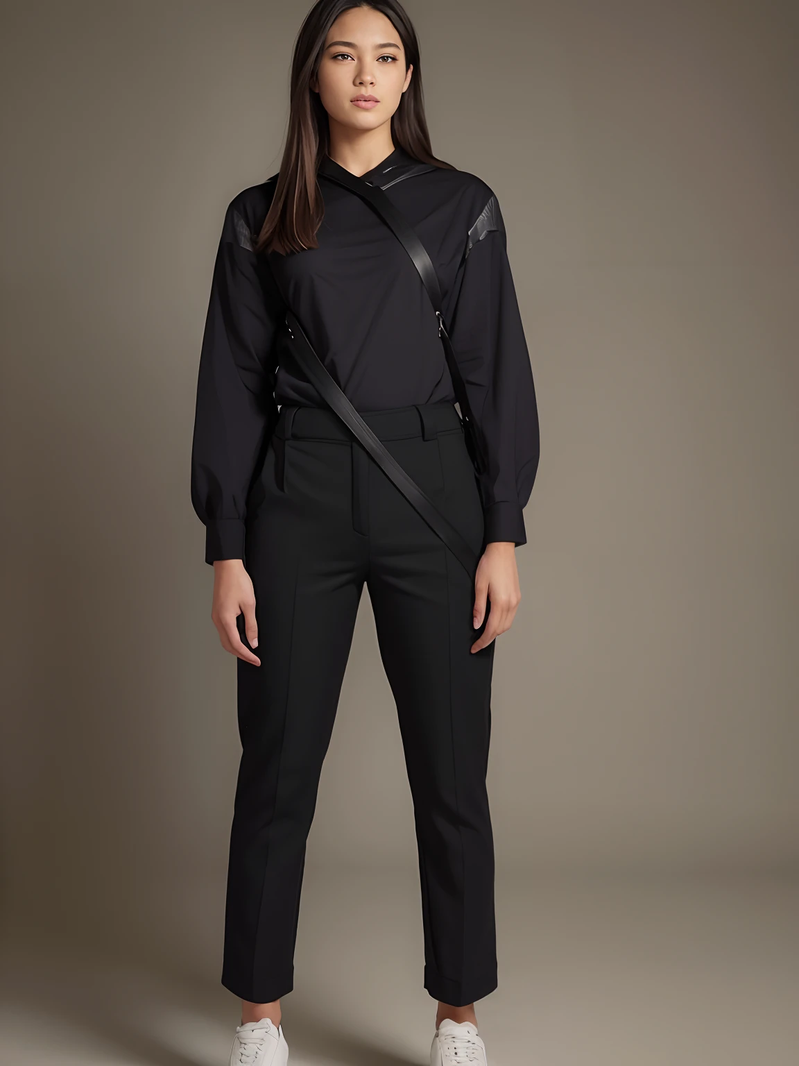 Mulher negra, cabelo negro, roupa, pants, colete a prova de bala, colete, roupa de guerra, segurando arma, estilo guerra, fundo de guerra, terra seca