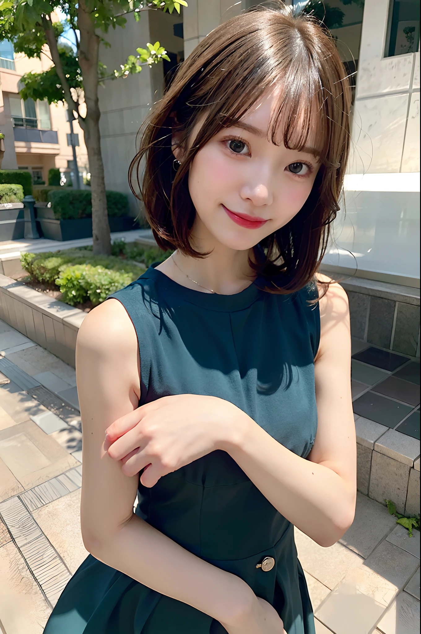 (top-quality、8K、32K、masuter piece、nffsw:1.2)、profile、(slim figure:1.2)、(s lips) 、Have a bouquet、age19、(Short bob hair:1.3)、Cosplay、二重まぶた、shinny skin、Realistic rays、mare、beauitful face、(A smile:1.3)、crouching down、(From above:1.2)、(a closeup:1.4)、blurry backround、(Front Focus)、(Dark: 1.6)、Fantasy Art、photoRealstic、Professional Lighting、extra detailed face、Award-winning、deep-shadows、Green dress